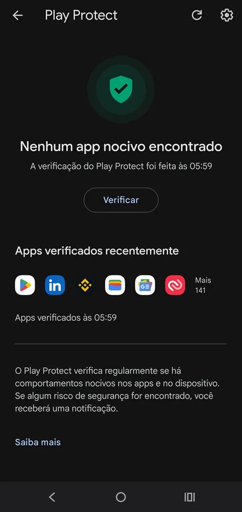 Tela do Play Protect: abra a engrenagem.