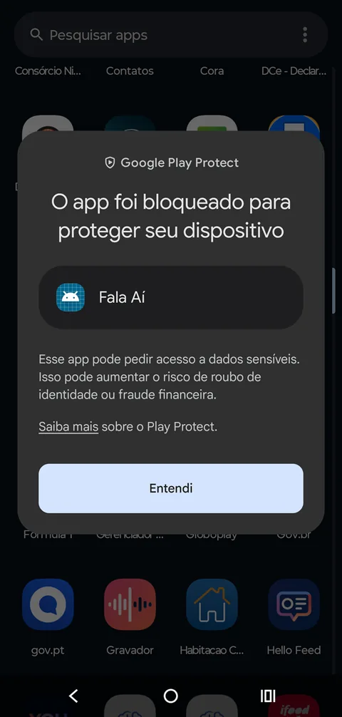 Exemplo de bloqueio do Play Protect.