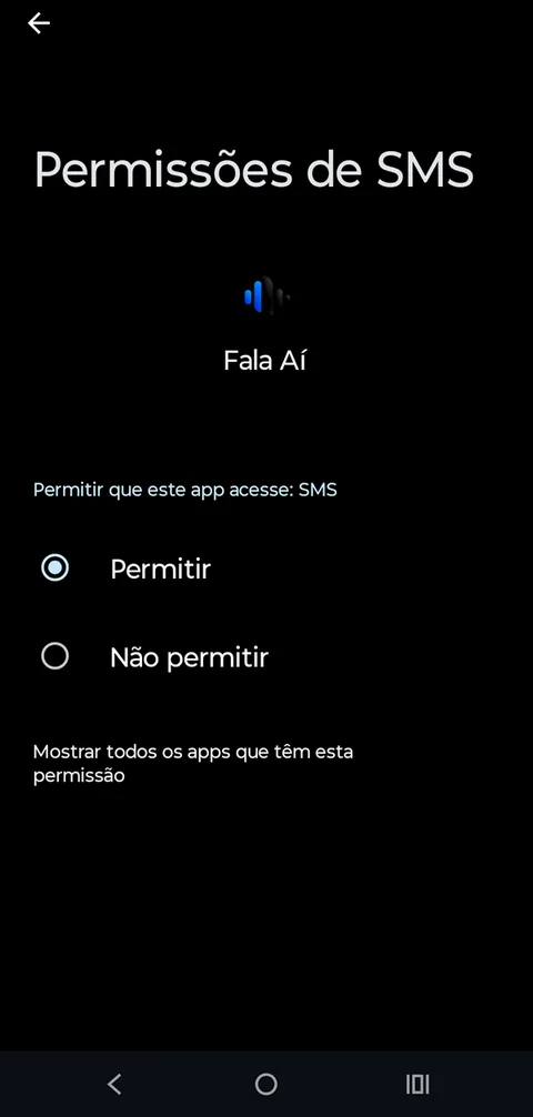 Depois de liberar a restrição, marque “Permitir” em SMS.